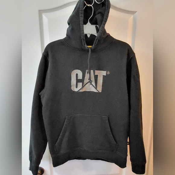 CAT Caterpillar Heavy Equipment Logo Hoodie Sweatshirt Pullover Black Silver Med - Picture 1 of 9